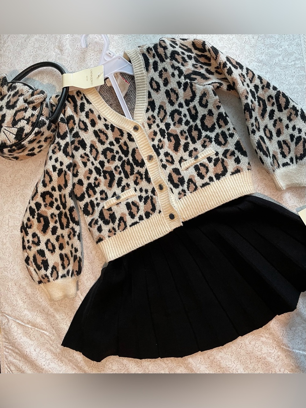Cynthia Rowley Leopard Print Knit 3-Piece Outfit Size 4T Bag Cardigan Skirt NEW